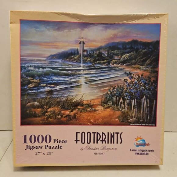 Puzzle Footprints 1000-Piece Jigsaw By Sandra Bergeron 27 x 20 Sunset Lighthouse - Picture 6 of 10